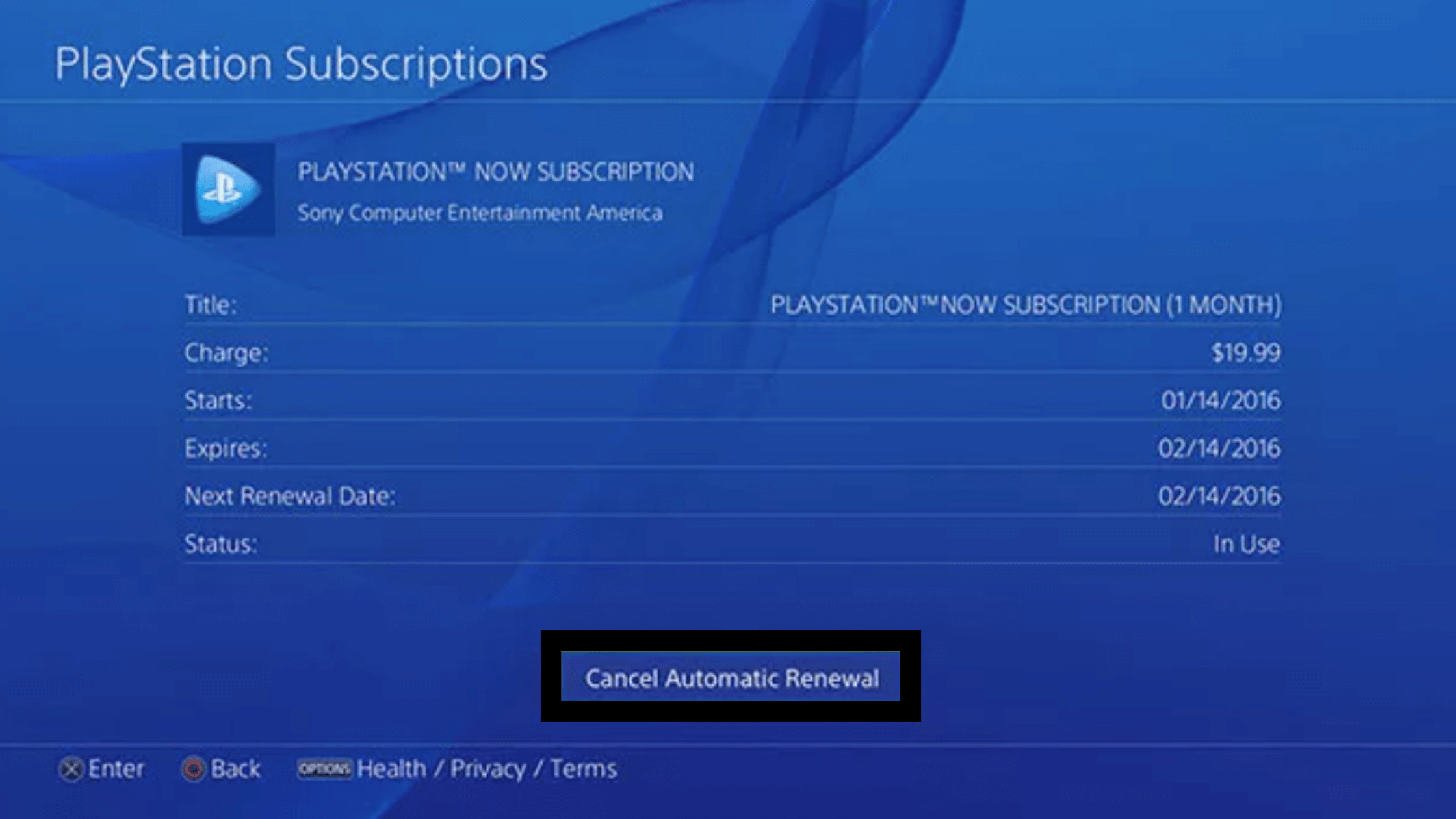 how to cancel a on ps4